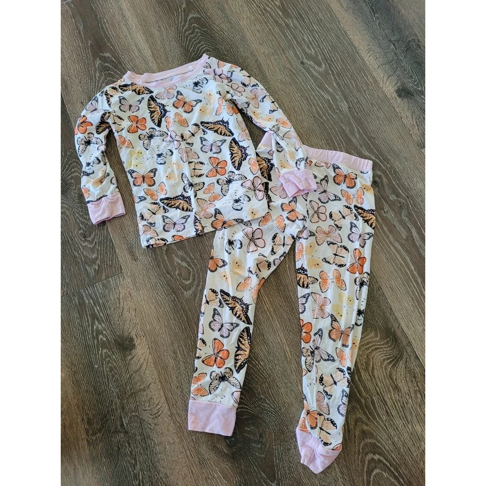 Miozing Girls Butterfly Print Pajama Set Pink Long Sleeve 2PC Size 3-4Y #2